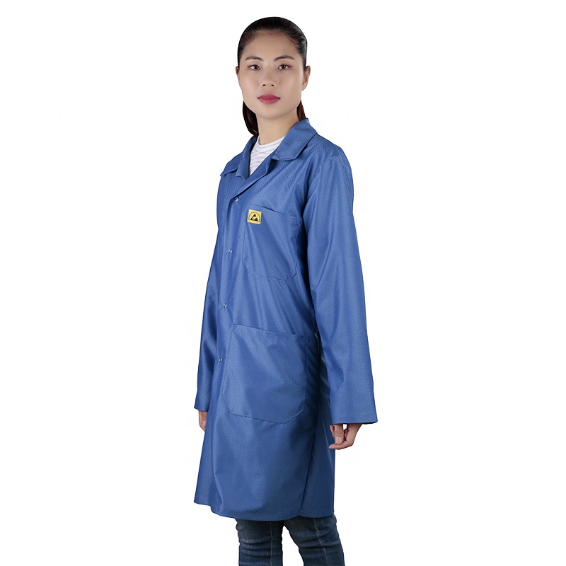 ESD Anti Static 98%polyester +2%carbon 5mm Diamond Knitted Customized Clothes Esd Antistatic Coat Smock