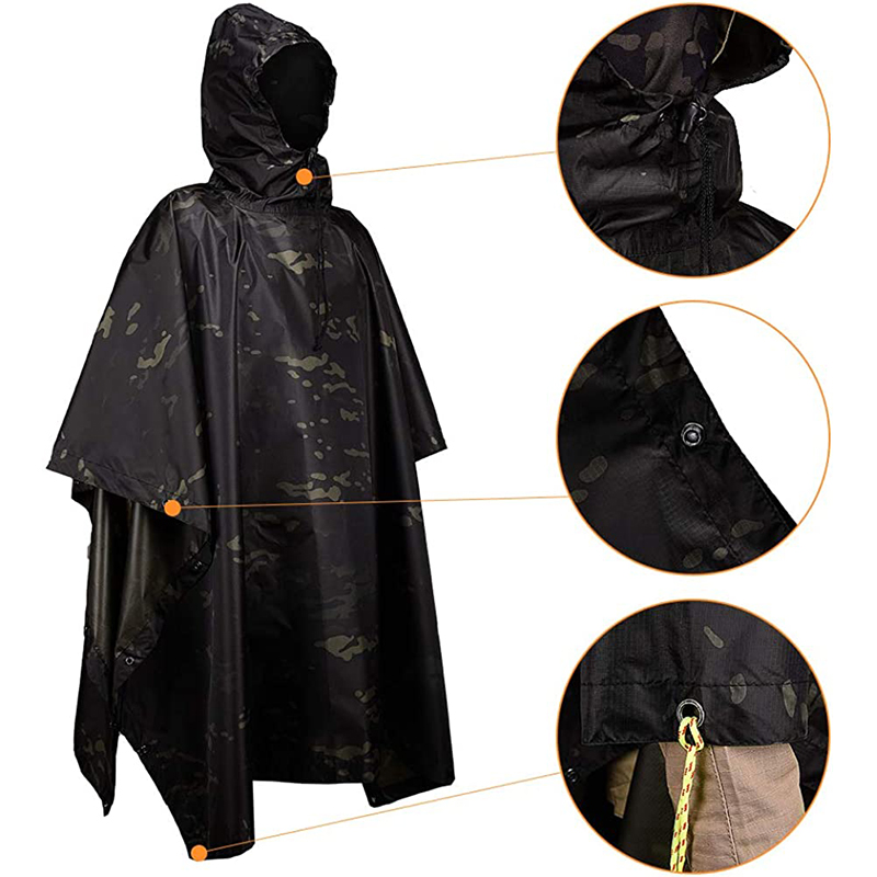 Waterproof Rainwears PU Tactical Pull on Closure Raincoat Combat Tactical Rain Tactical Camouflage Poncho