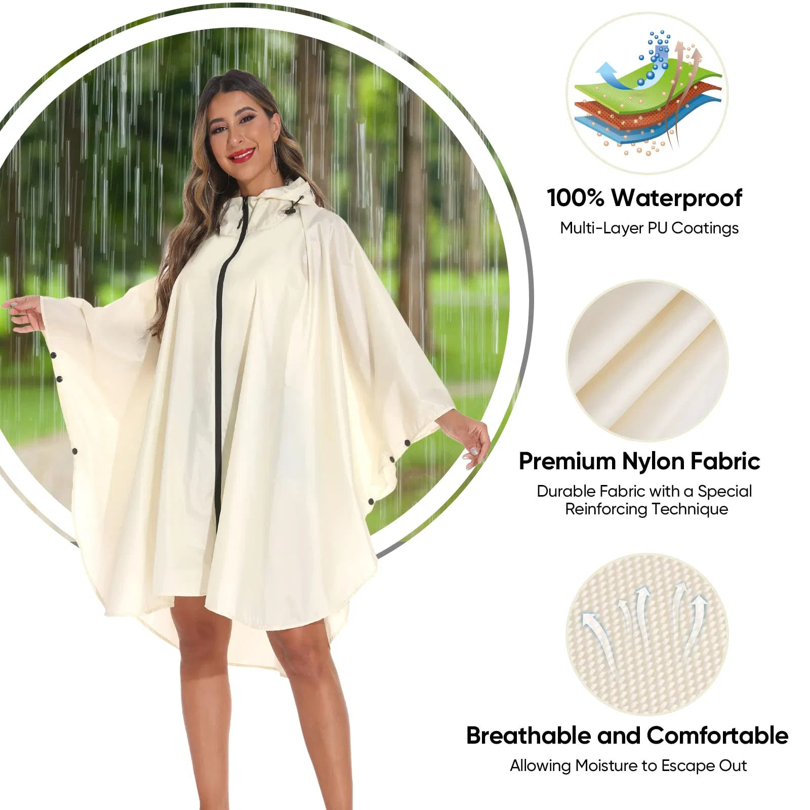 Hiking Travel All-Weather Waterproof Rain Poncho Raincoat Cape