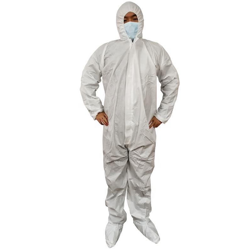 Disposable Waterproof Hazmatsuit Non Woven Ppekit White Medical Coverall Suit EN 14126