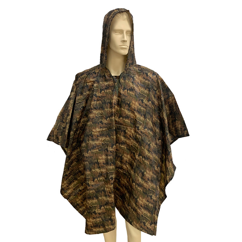 Wholesale Lightweight Polyester Tactical Camouflage Desert Camo Raincoat Poncho Waterproof PVC Rainwear with Logo Hood