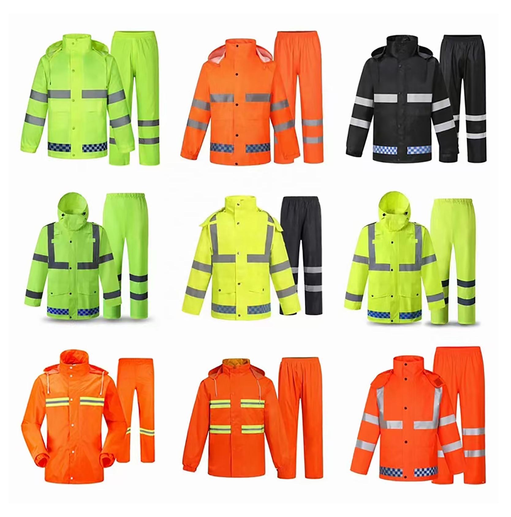 Wholesale Waterproof Reflective Safety Rain Suit Raincoat ANSI Class 2 EN ISO Class 1 380 Super Bright Reflectivity