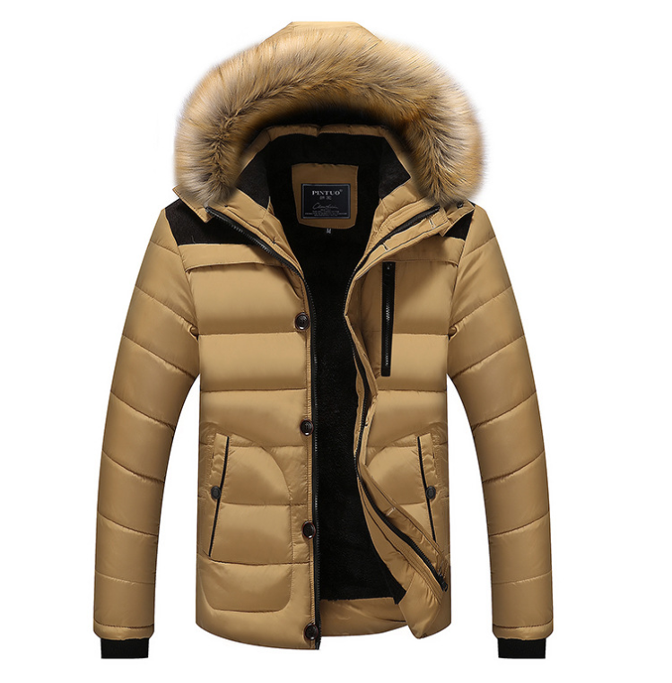 Men's Winter down Jacket New Hooded Plush Parka with Windbreak and Waterproof Coating for Windy Weather