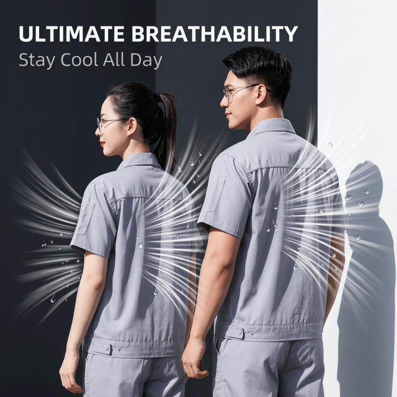 Anti-static Polyester Men's Scrub Uniform Short-sleeved Work Suit for Gas Station &amp; Petrochemical Oil Plant Summer Thin Tooling