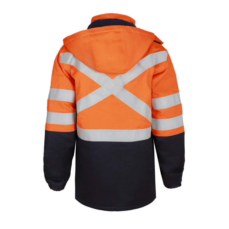 Flame Retardant High Visibility Work Jacket Combining Thermal Insulation and Certified Fire protection for Outdoor Workers