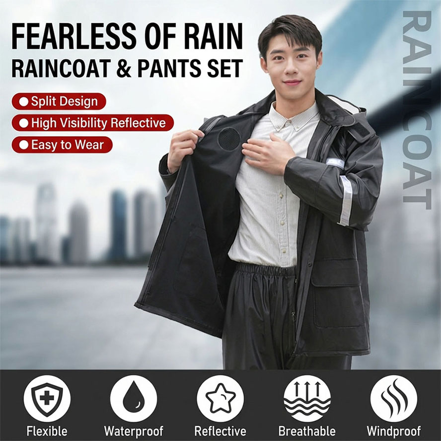 Oil Resistant Reflective Strip Raincoat for Sanitation Workers Daily Use