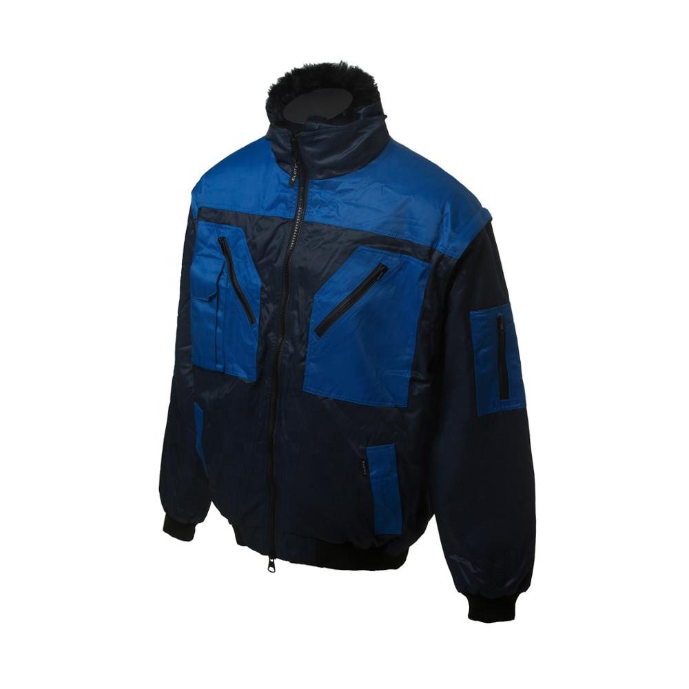 Winter Men Cotton Workwear Removable Long Sleeves Fleece Collar Insulated Pilot Jacket Fleece Outdoor Safety Jacket