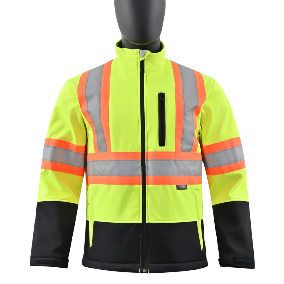 ODM Unisex Fluorescent Yellow Fleece Lined Softshell Waterproof Breathable Reflective Safety Work Custom Winter Jacket