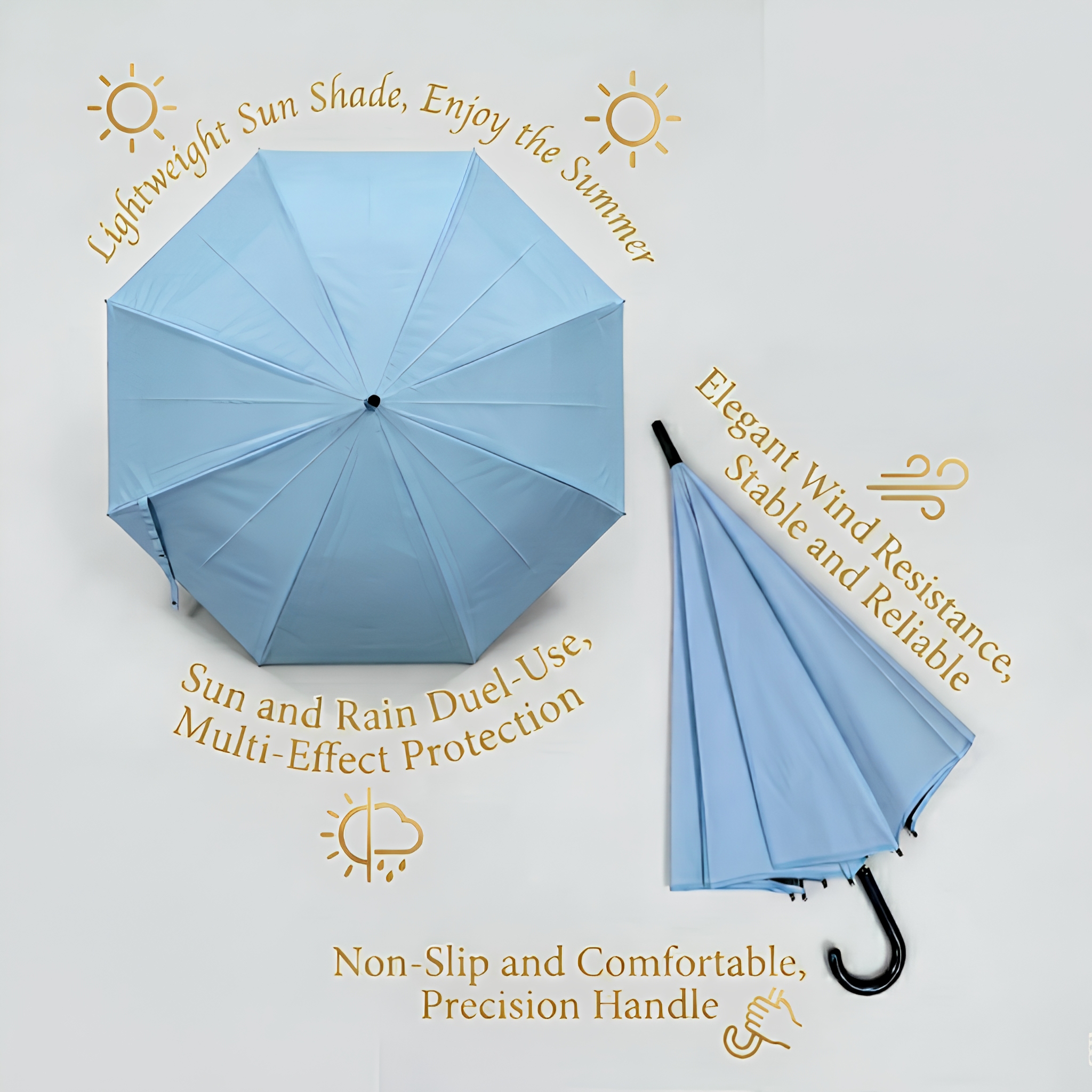 Custom OEM ODM Modern Sun And Rain UV Protection POE Black Coating 8K Ribs Straight Long-handled Adults Automatic Umbrella