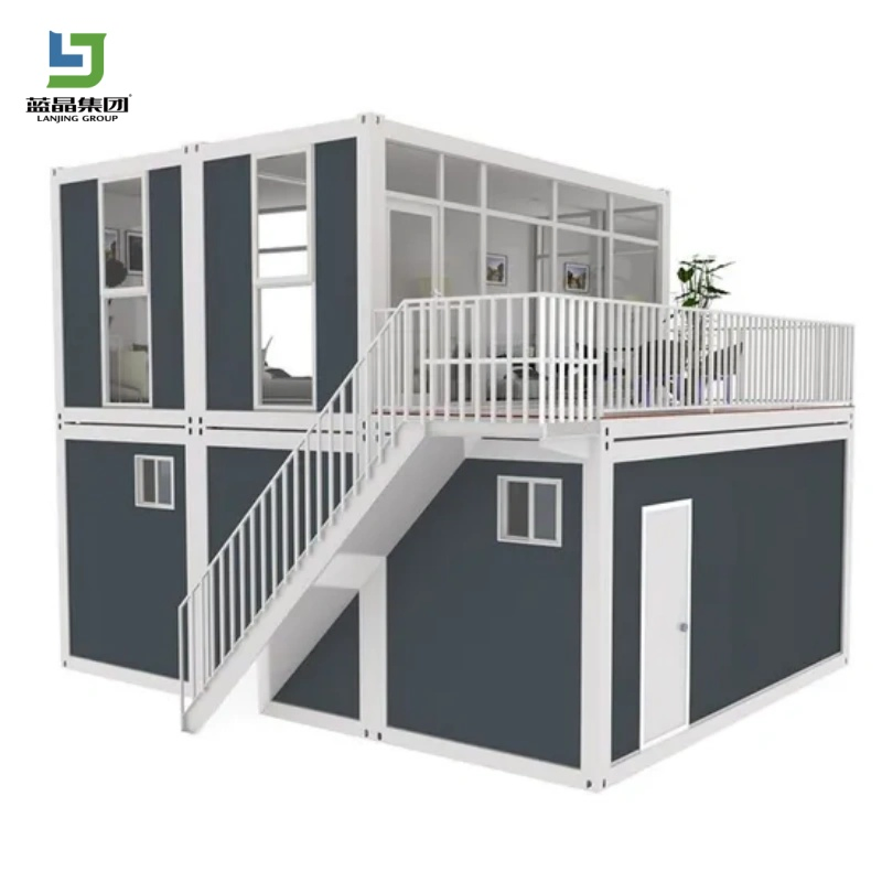 20FT Two-Story Modular Prefabricated House Mini Modular Homes Portable Modular Prefabricated Dormitory Living Office Folding Flat Pack Container House