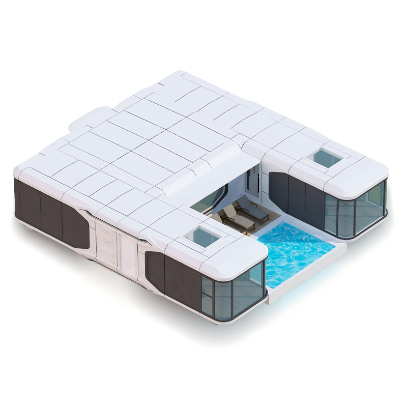 Luxury Prefabricated Vessel Shape Space Capsule Hotel Mobile Home Container House Villa with 4 Bedroom Outdoor Swimming Pool