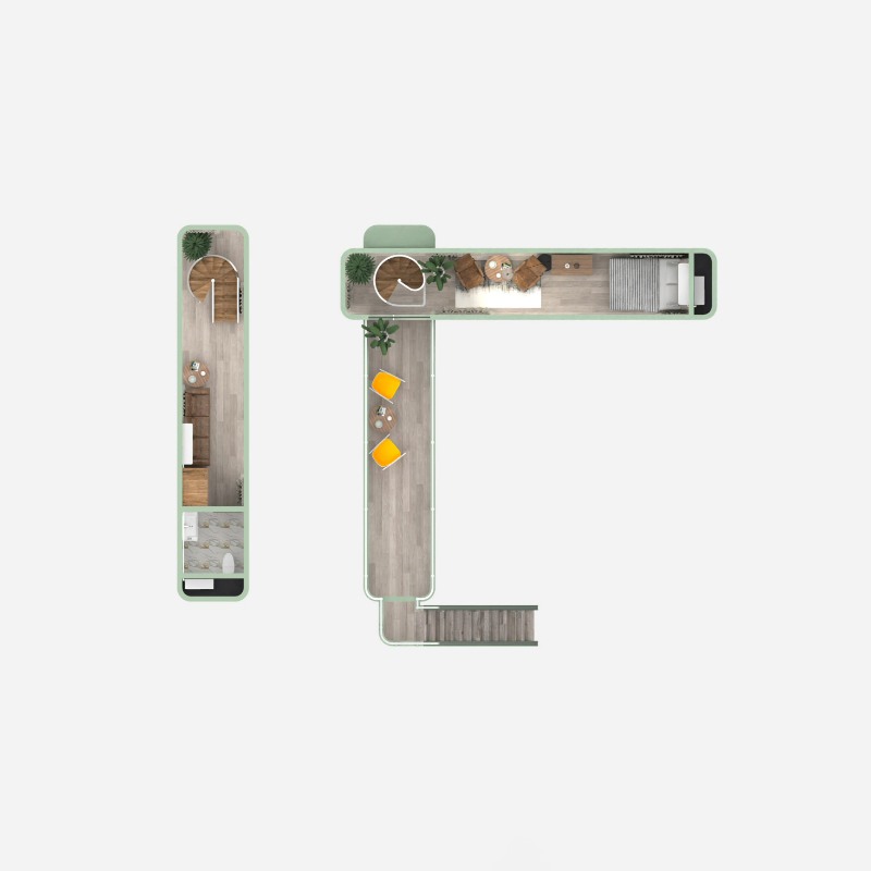 Compact Modular Hotel Unit with Bedroom Balconies and Efficient Lighting Design