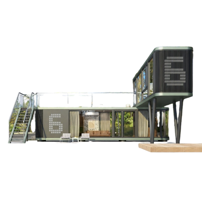 Compact Modular Hotel Unit with Bedroom Balconies and Efficient Lighting Design