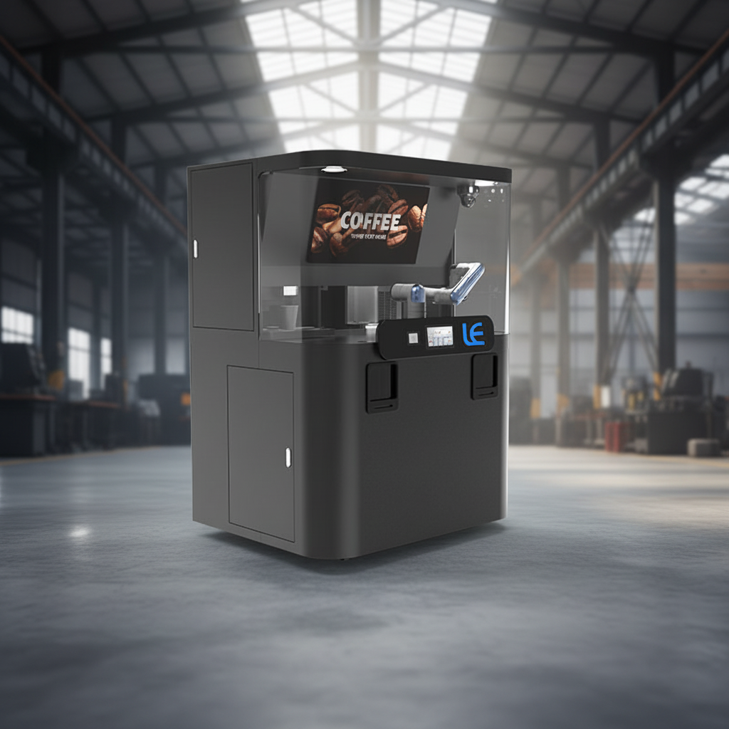 LE920A Robotic Arm Coffee Vending Machine with 2 Coffee Bean Hoppers 2 Canisters 20L Fresh Milk Keeper