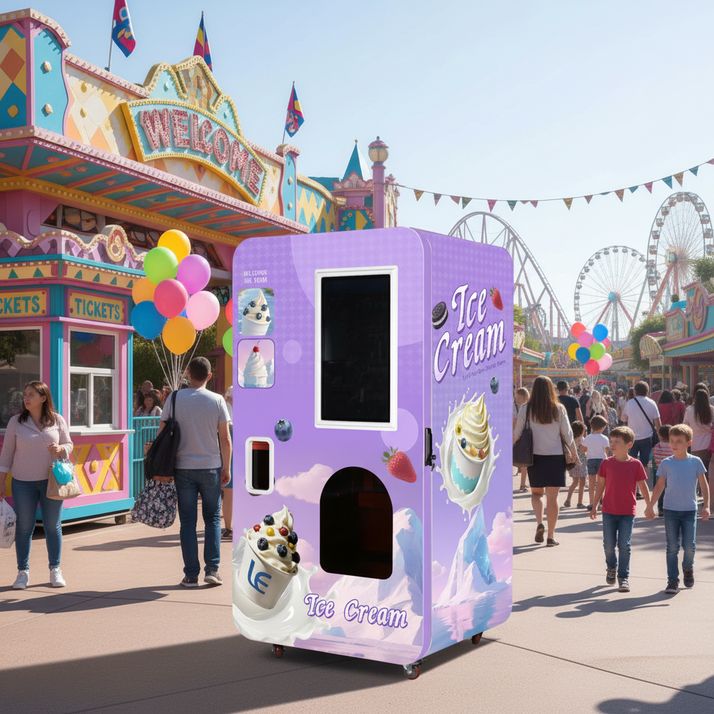 Smart 24-Hour Gelato & Ice Cream Machine  6 Toppings and Auto Cup Dispenser With Spoon