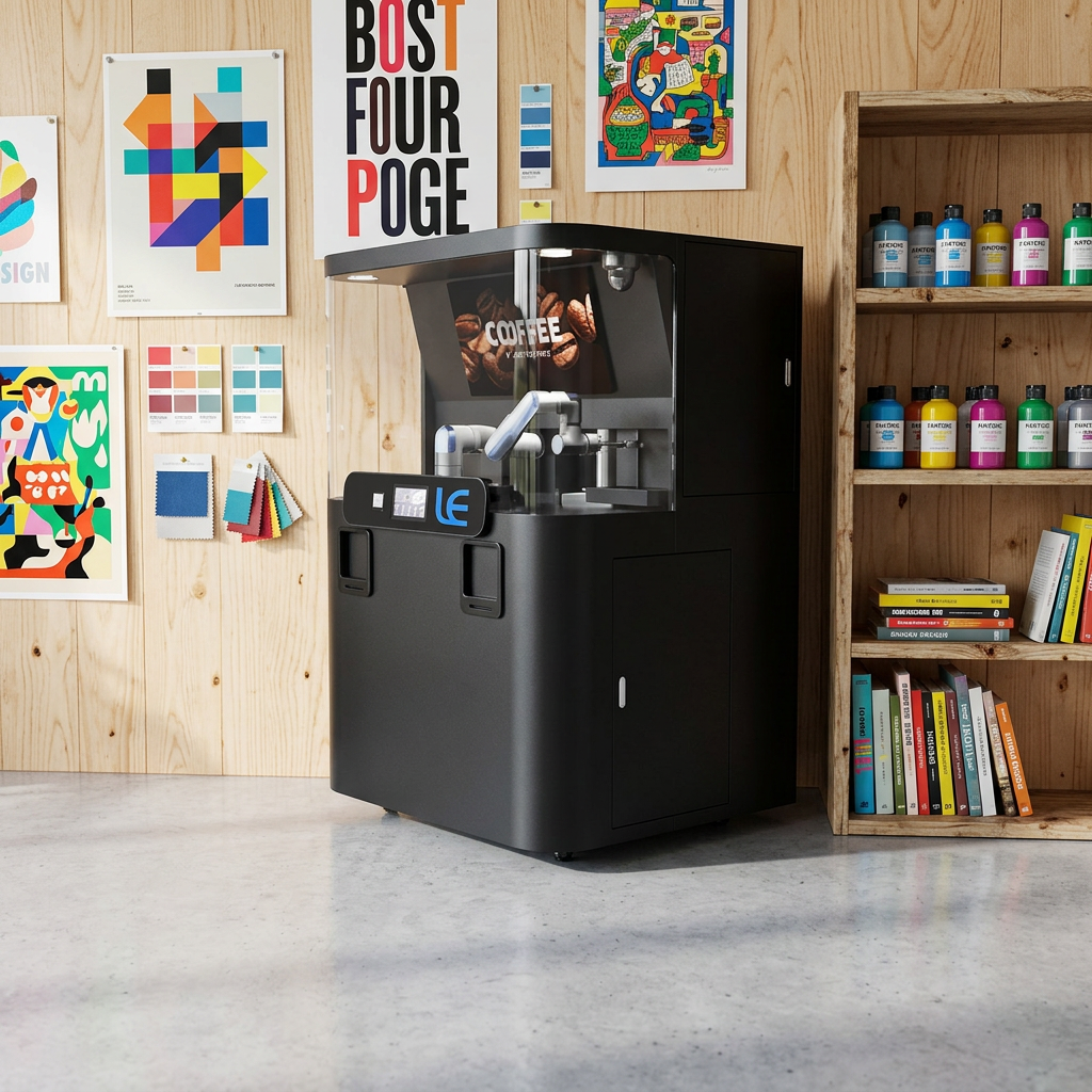 LE920A Robotic Arm Coffee Vending Machine with 2 Coffee Bean Hoppers 2 Canisters 20L Fresh Milk Keeper