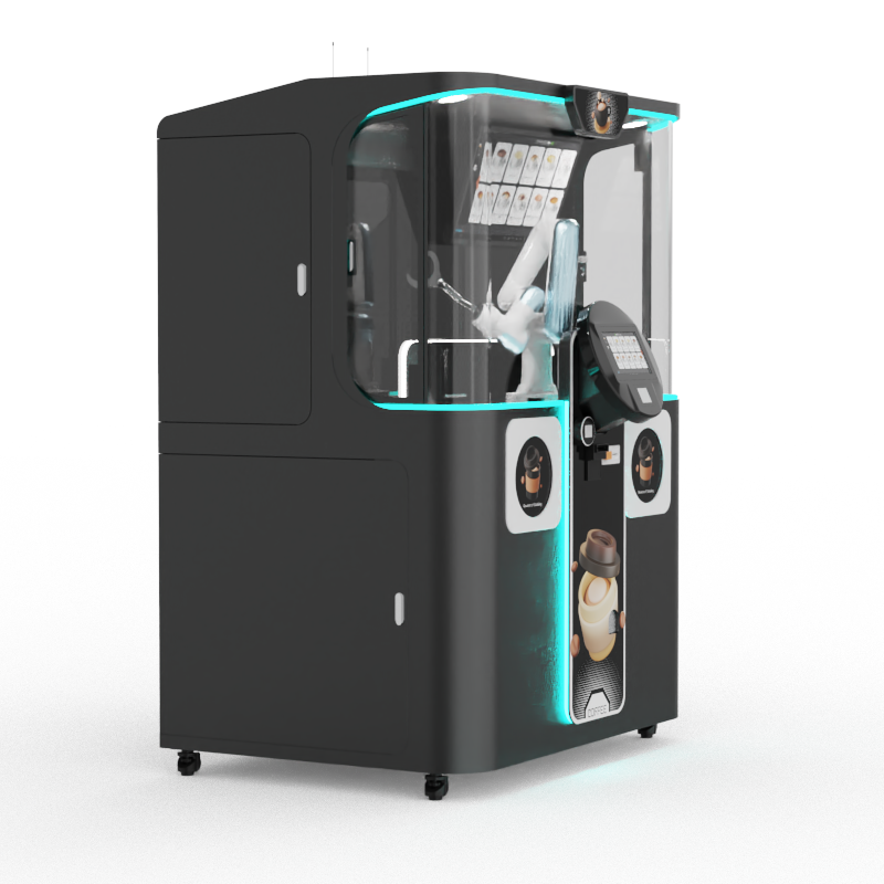 Smart Coffee Vending Machine With Robotic Arm and DIY Photo Print Hot and Ice Cube Fresh Milk