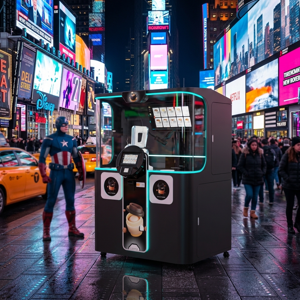 Smart Coffee Vending Machine With Robotic Arm and DIY Photo Print Hot and Ice Cube Fresh Milk