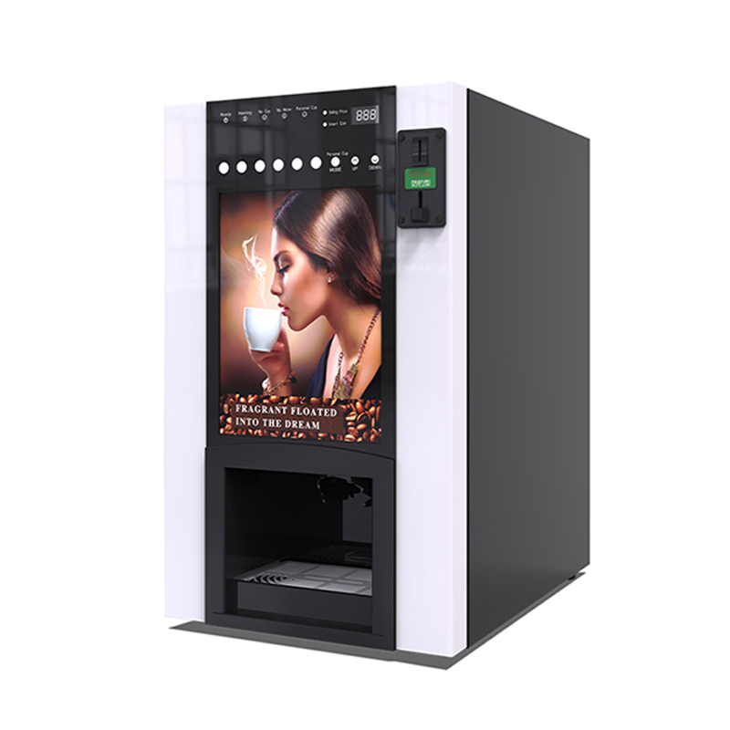 LE302B Turkish Espresso Coffee Tea Auto Vending Machine Stainless Steel Coin Operated 6 Beverage Selections 100 Capacity Remote