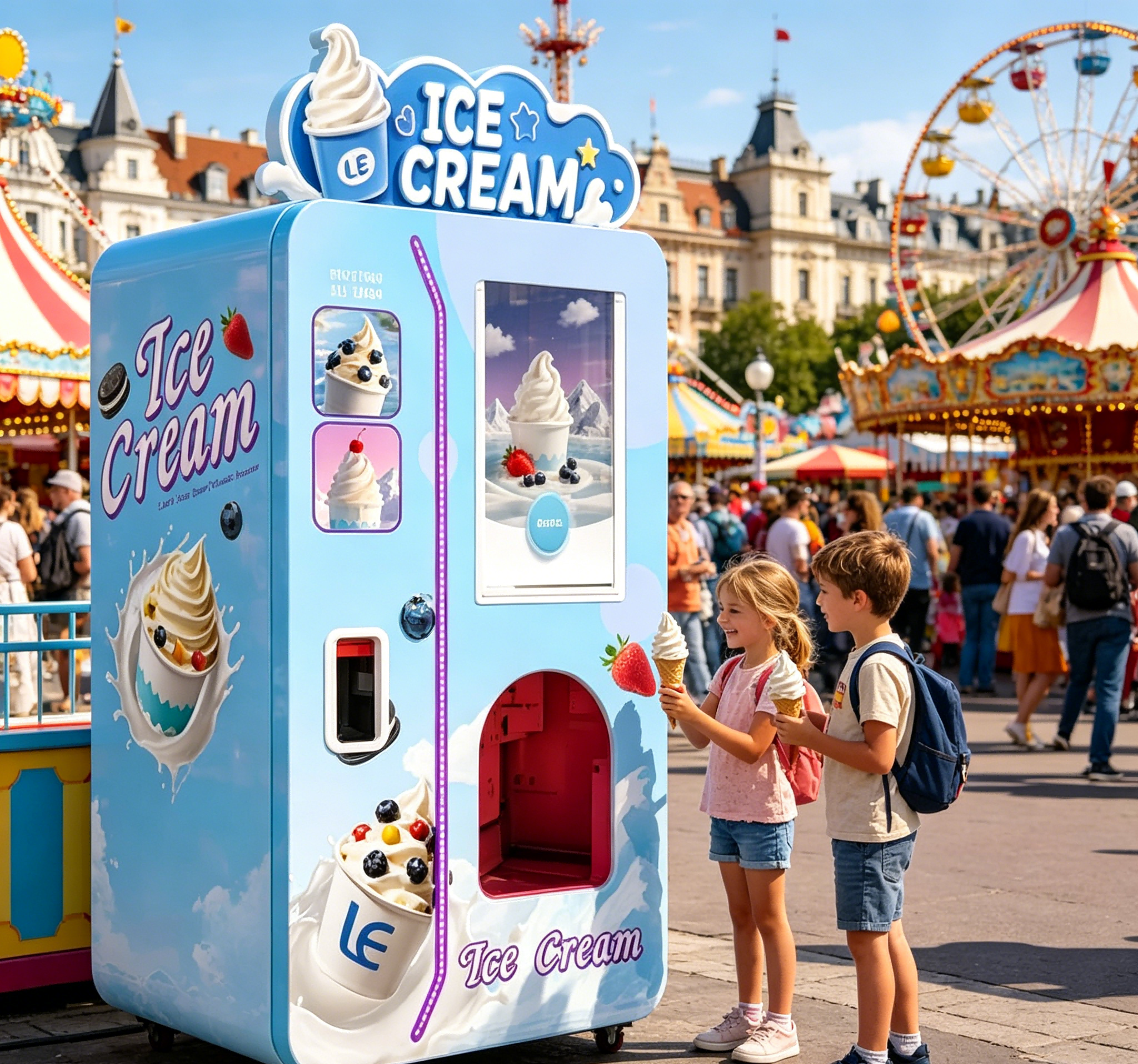 Self-Serve Soft Serve Station  Air-Cooled Plug-and-Play Setup with 6 Customizable Toppings