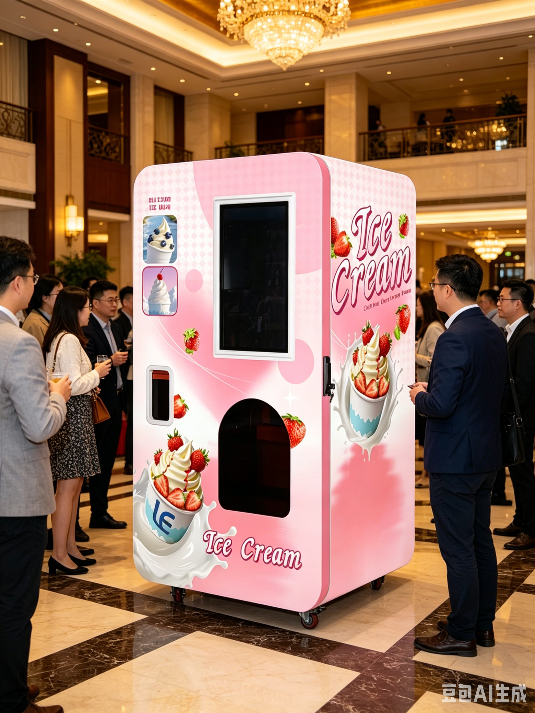 24/7 Air-Cooled Soft Serve Ice Cream Kiosk  1 Flavor with 3 Solid & 3 Liquid Toppings for Busy Locations
