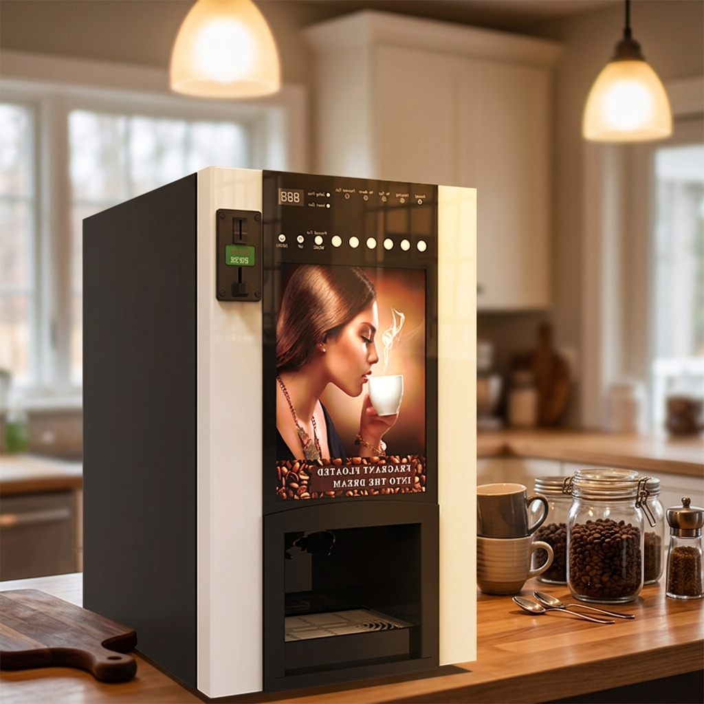 4 Flavors Instant Coffee Vending Machine for Office Use 20-150 Capacity up to 80C Heating 1 Year Warranty
