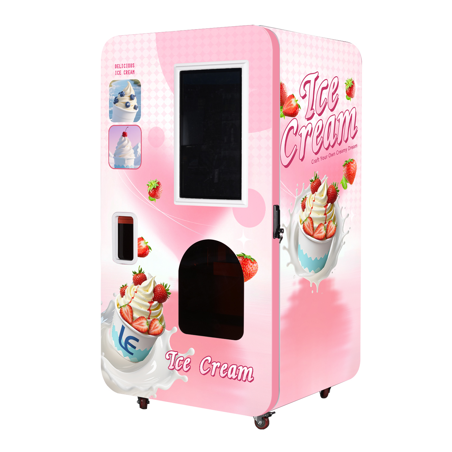 LE VENDING LE1010A Automatic Foft Ice Cream Machine with Multi-Flavor  Compatible 110V/220V Universal Plug and 6 Toppings