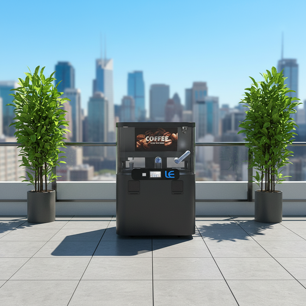 LE920A Robotic Arm Coffee Vending Machine with 2 Coffee Bean Hoppers 2 Canisters 20L Fresh Milk Keeper