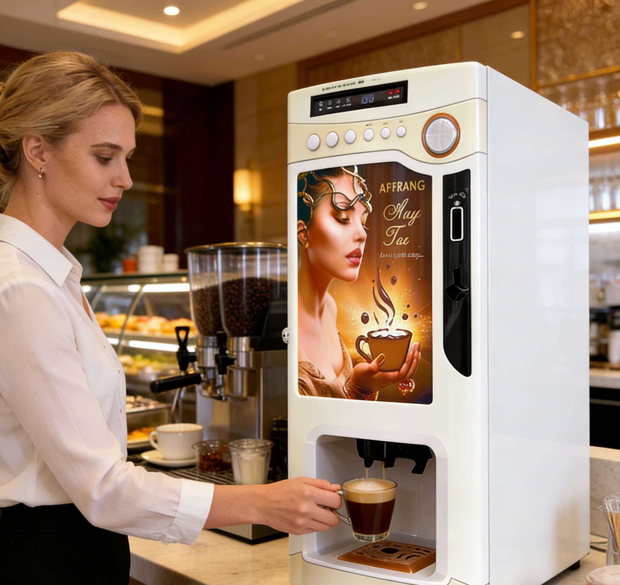Automatic Instant Coffee Maker for Office | 3-Hopper Powder Dispenser & Coin Acceptor With Cup Dispenser