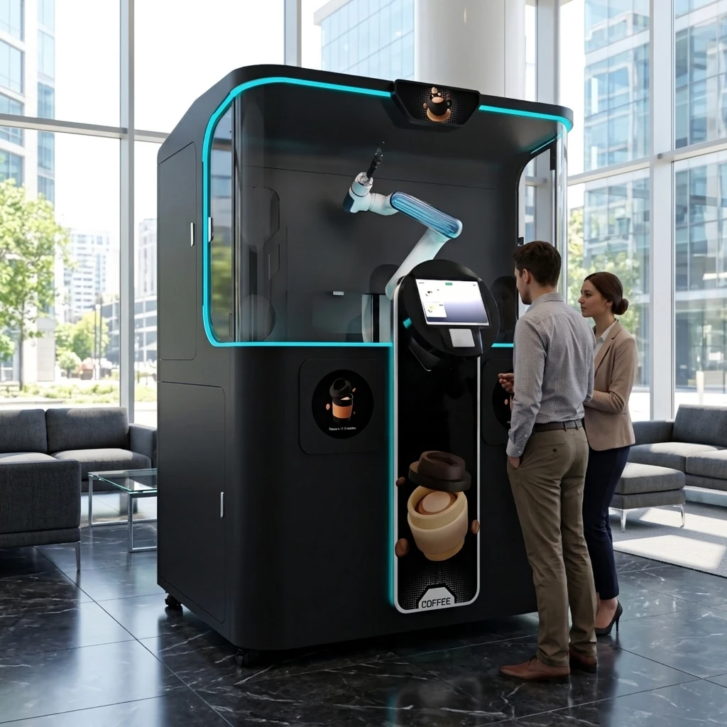 2026 Robot Coffee Machine Fully Automated Fresh Ground Robot Vending Machine  in Airport or Shopping Mall