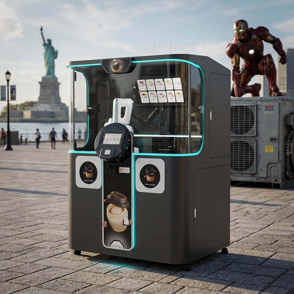 Trendy Robotic Coffee Barista Coffee Vending Machines With DIY Photo Print Hot and Ice Cube Drinks