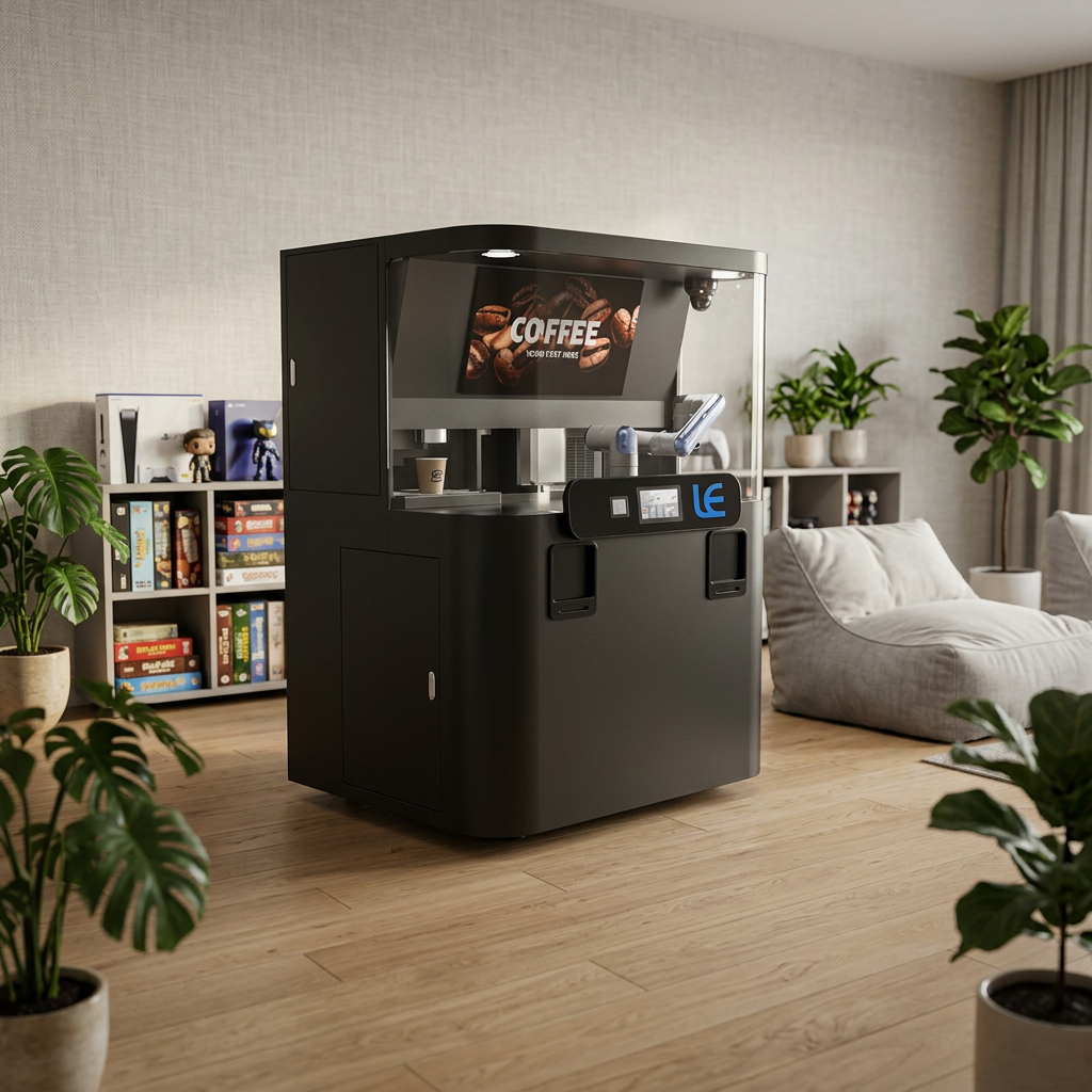 LE920A Robotic Arm Coffee Vending Machine with 2 Coffee Bean Hoppers 2 Canisters 20L Fresh Milk Keeper