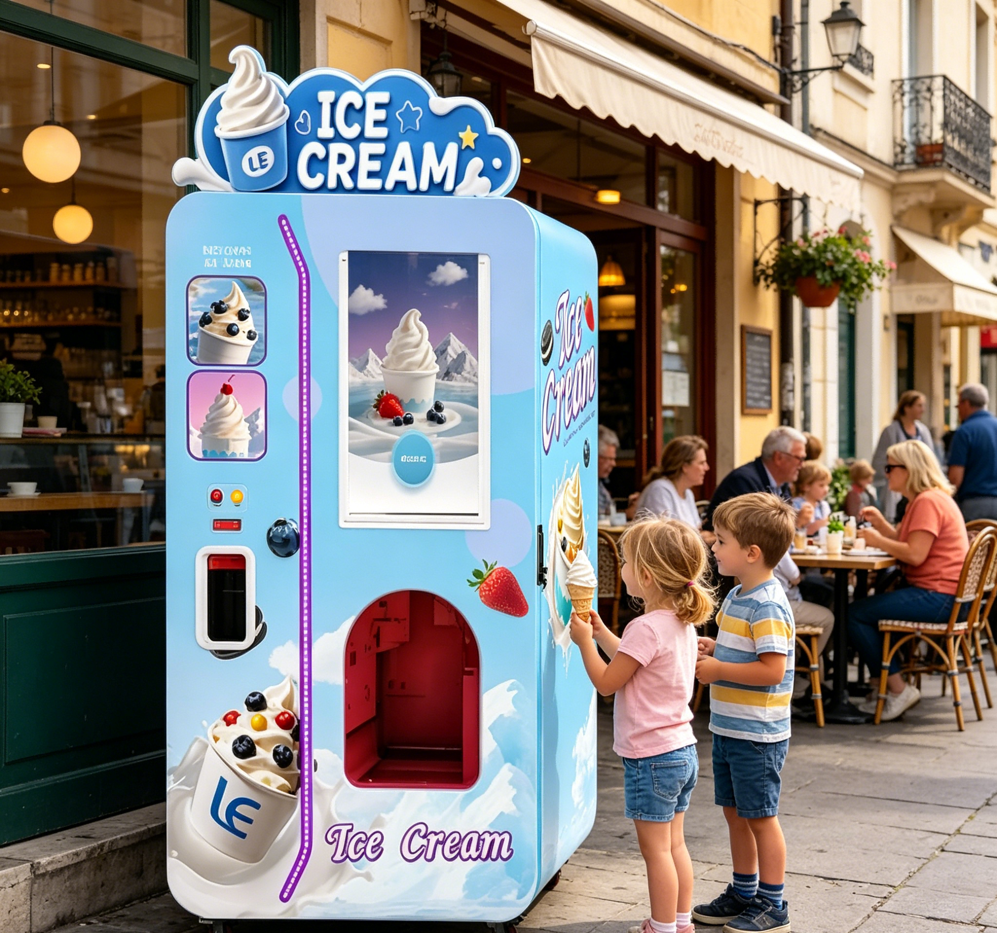 LE VENDING New Unattended Automatic Soft Serve Ice Cream Vending Machine No Water Line Smart Toppings High-Traffic Areas