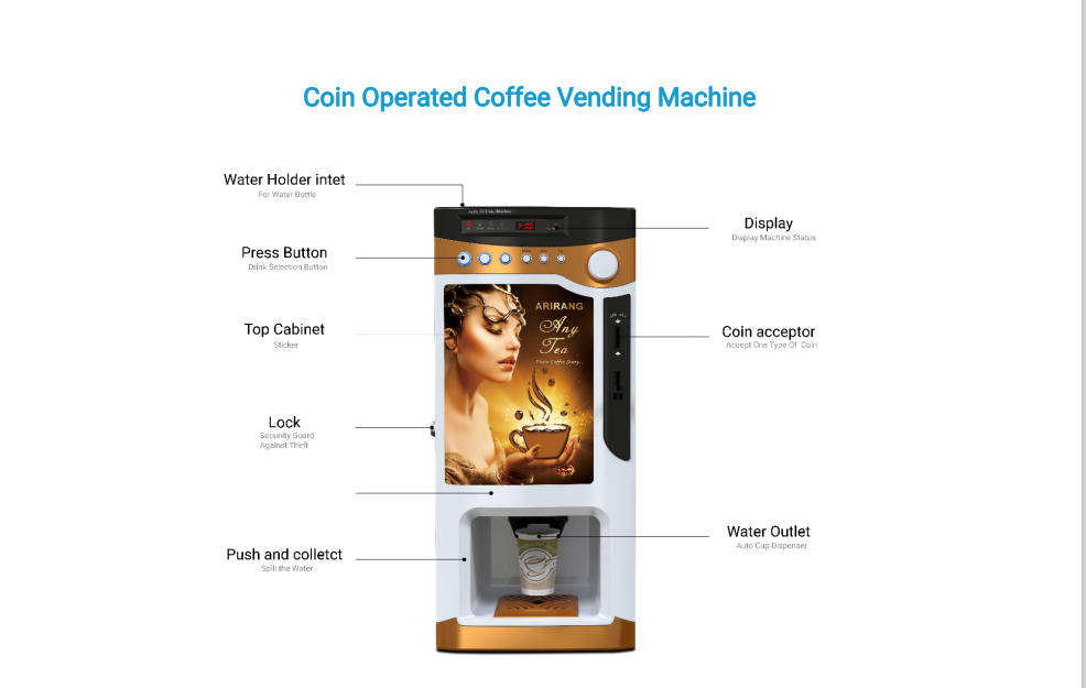 Coin-Operated 3 Type Of Drinks Instant Coffee Vending Machine Support Multiple Value Coin