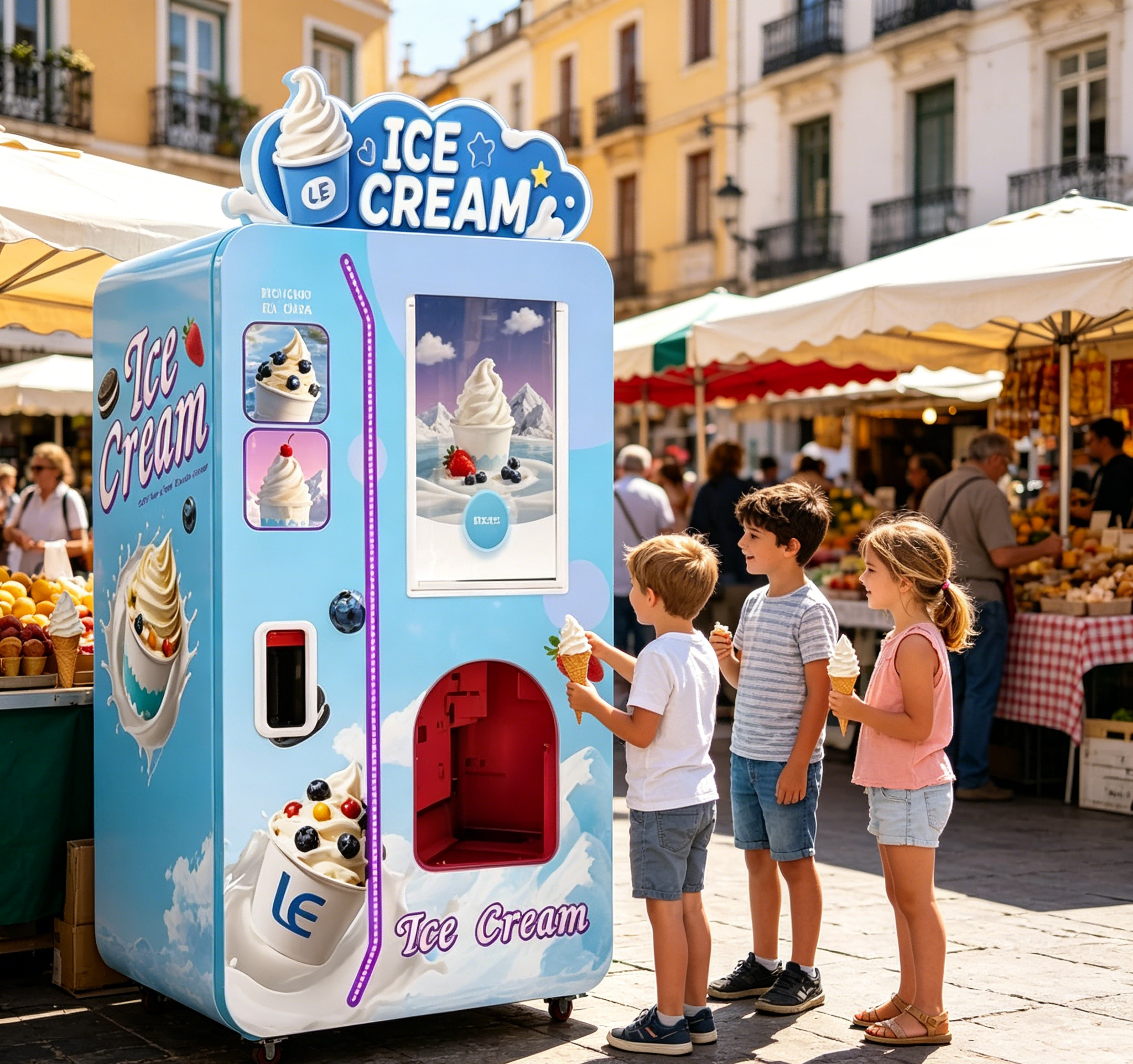 LE VENDING New Unattended Automatic Soft Serve Ice Cream Vending Machine No Water Line Smart Toppings High-Traffic Areas