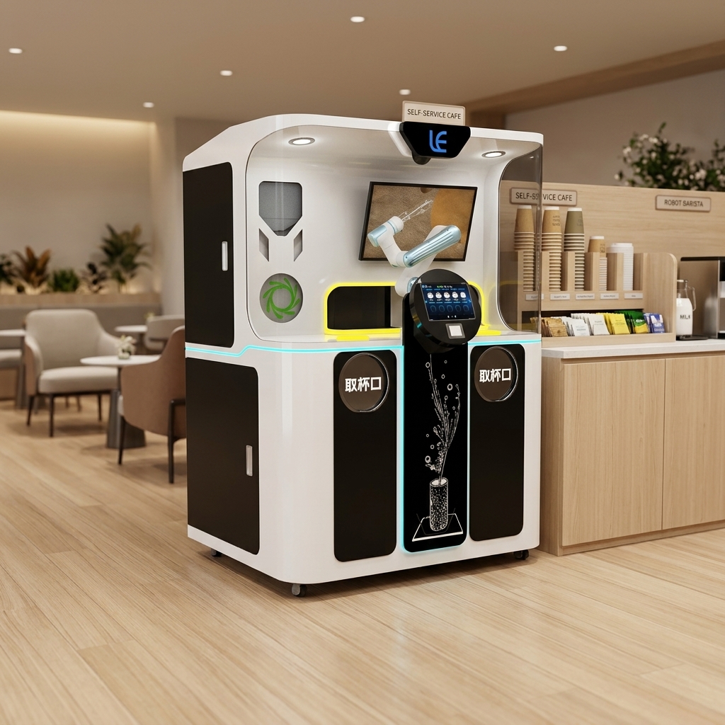 Robotic Arm 24H Coffee Barista Latte Print Automatic Coffee Vending Machine SDK Enabled Touchscreen LED Display Custom Graphics