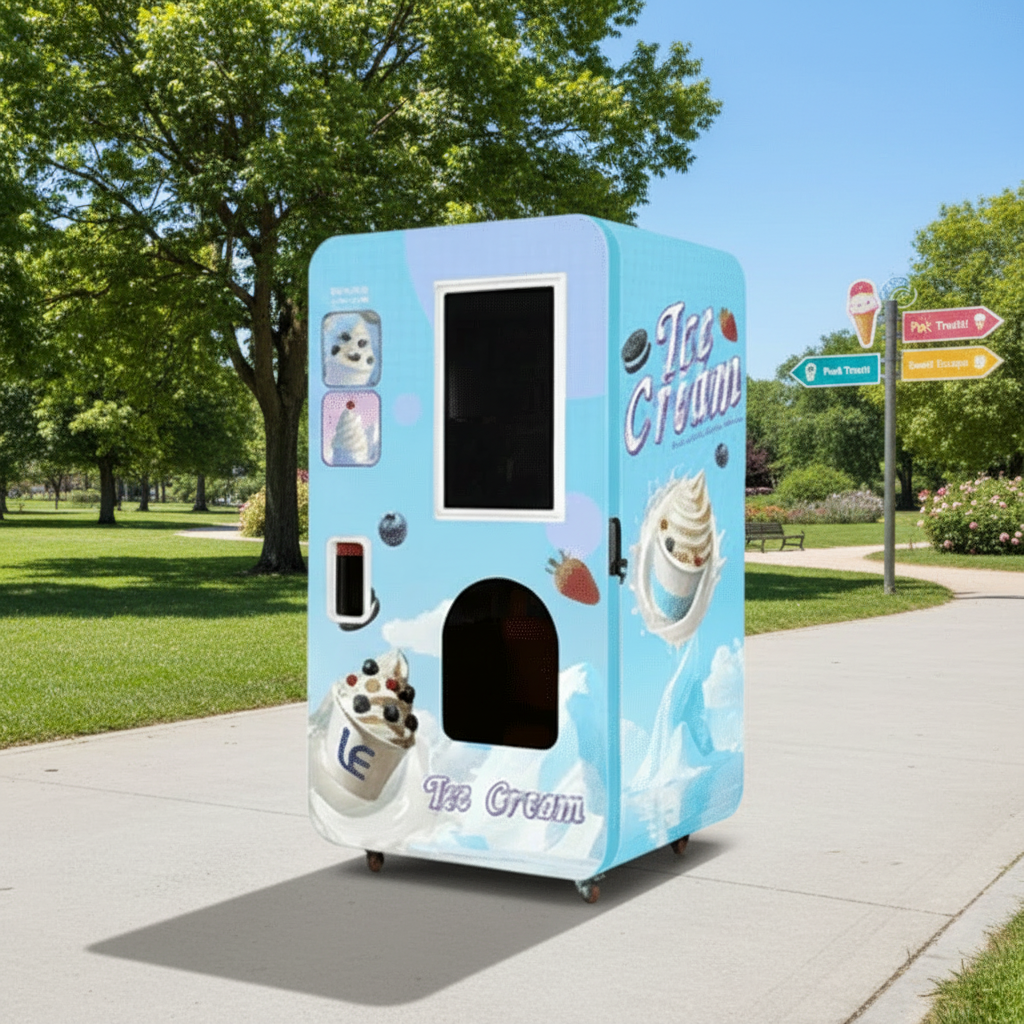LE VENDING LE1010A Automatic Foft Ice Cream Machine with Multi-Flavor  Compatible 110V/220V Universal Plug and 6 Toppings