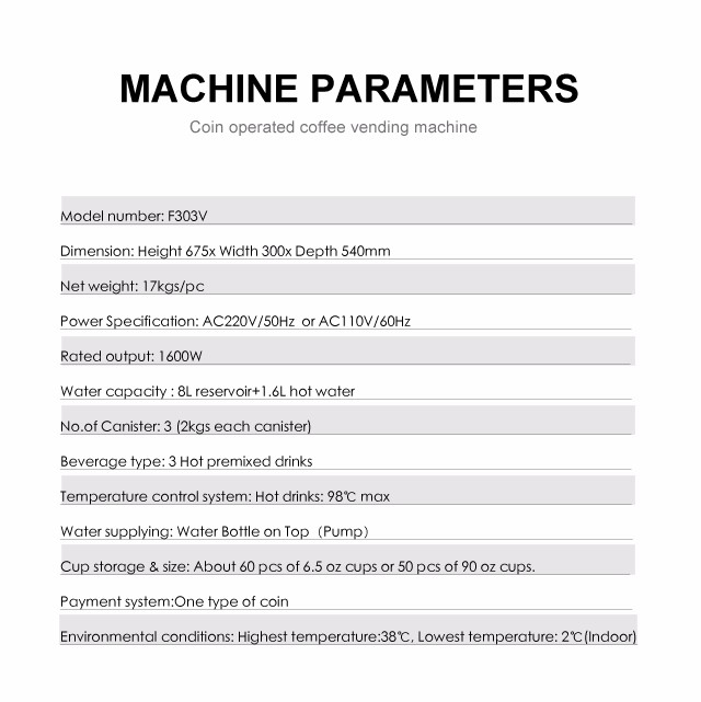 LE303V coffee vending machine features