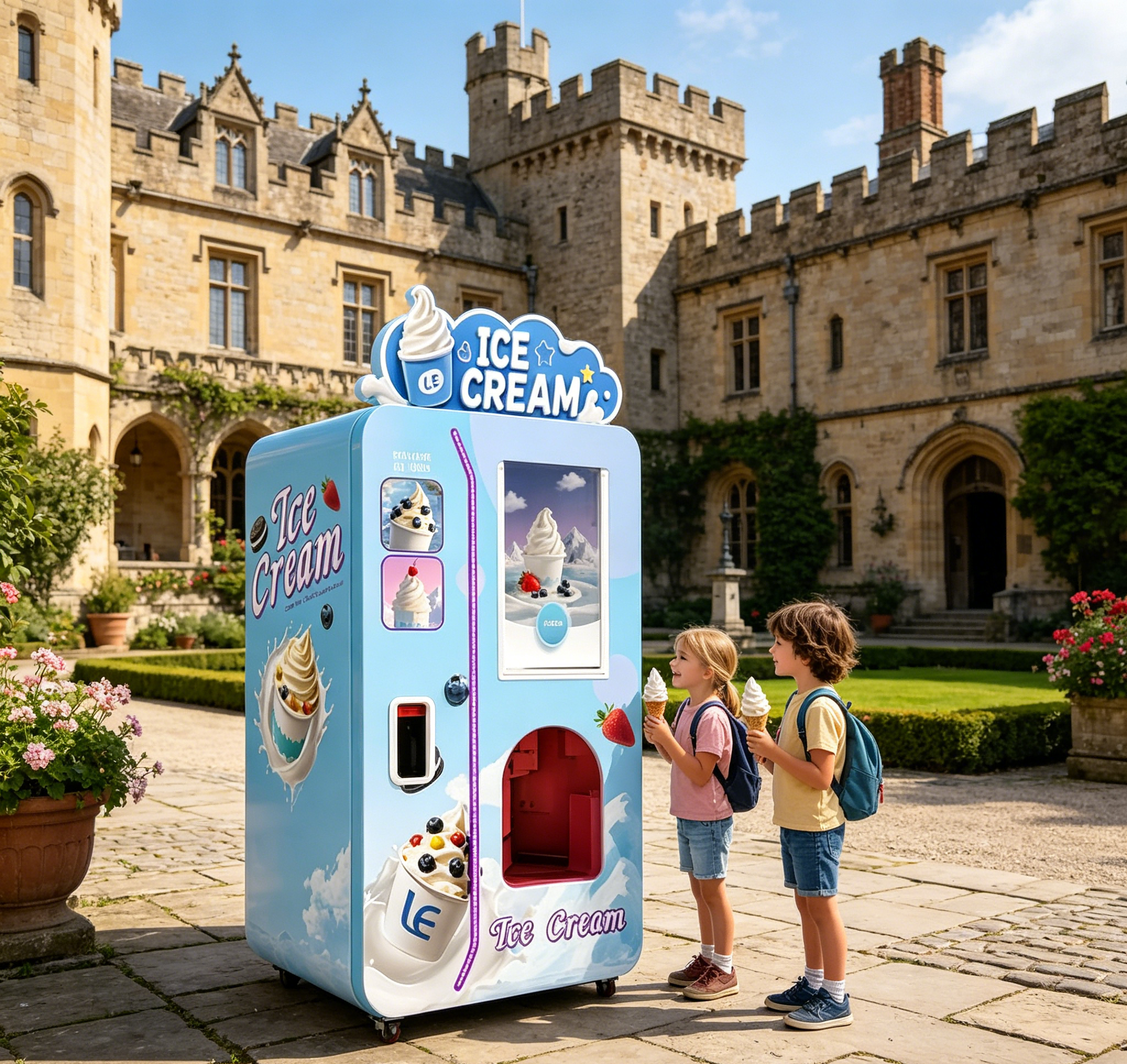 Commercial 24-Hour Ice Cream Vendor  Air-Cooled 1 Base Flavor + Dual Topping System for Retail Hubs