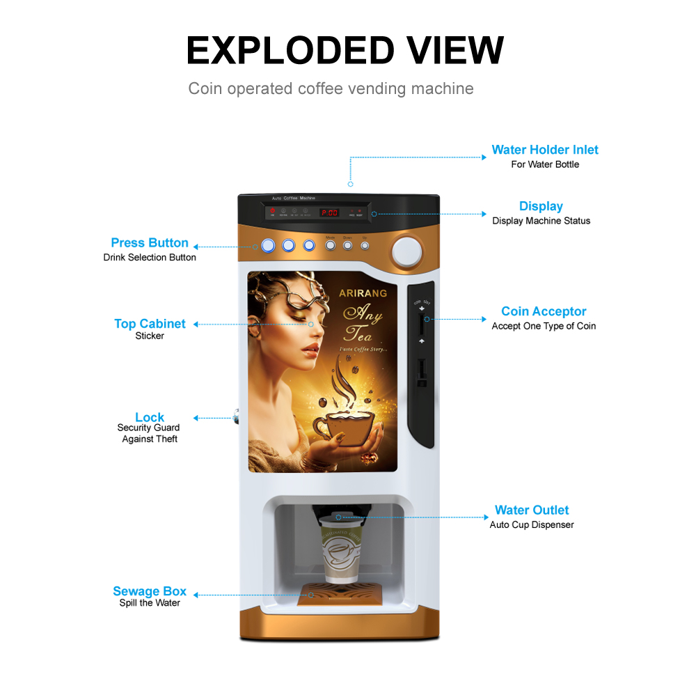 Coin-Operated Multi-Option Instant Coffee Vending Machine Tea Vendo Machine with SDK Function