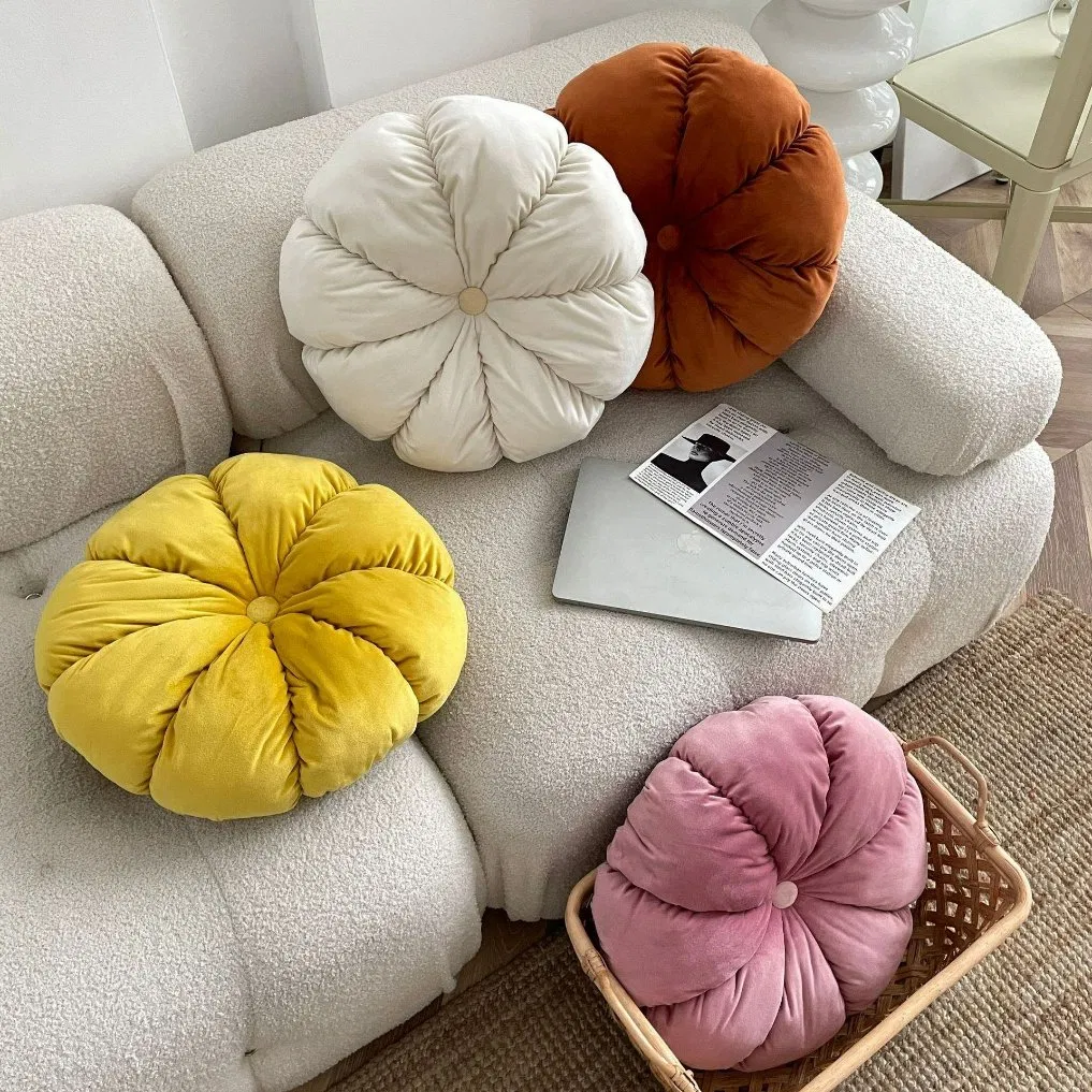 Alapaste Round Pumpkin Throw Pillow, Velvet Pleated Cushion, Seat Cushions Floor Pillow Cushion for Sofa Chair Home Decorative