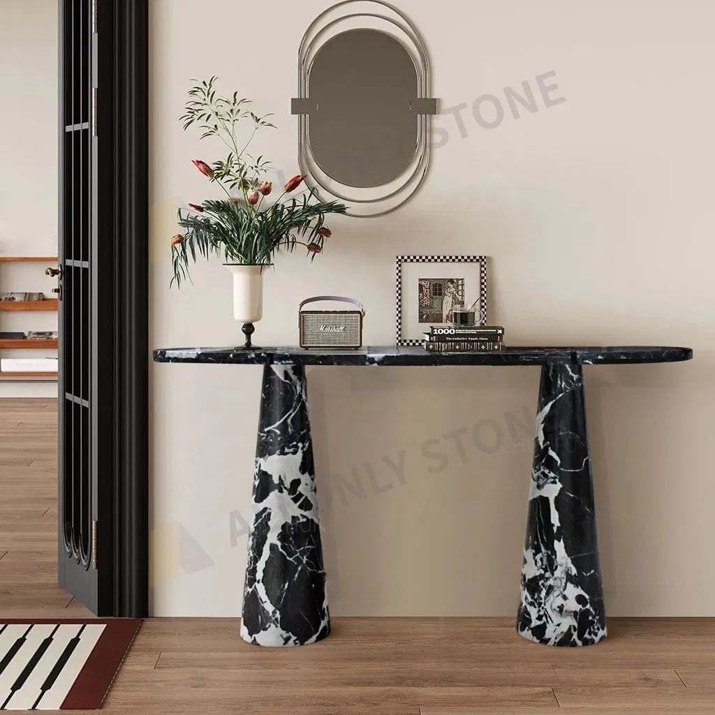 Living Room Furniture Marble Coffee Side Table Modern Design Entryway Grand Antique Black Marble Hallway Porch Luxury Napoleon Black Marble Console Table