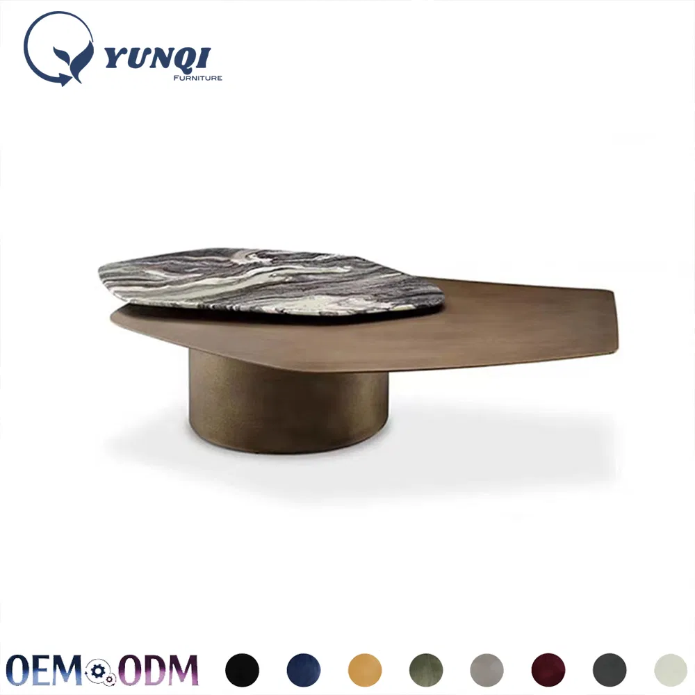 High-End Italian Coffee Table Purple Mountain Natural Luxury Stone Yellow Brass Villa Living Room Irregular Coffee Table