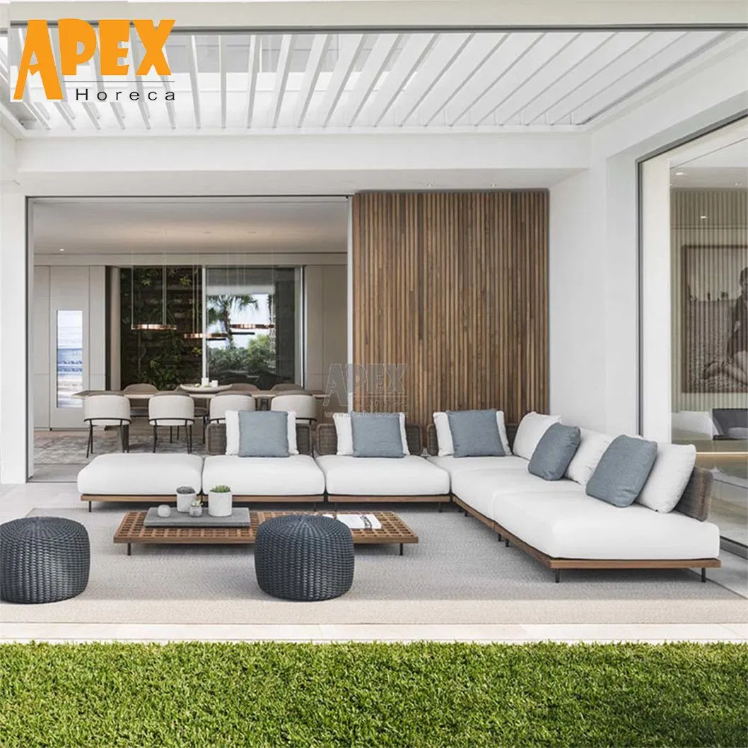 Outdoor Home Garden Luxury Furniture Aluminium Wooden Teak Sectional Lounger Waterproof Sofa with Coffee Table