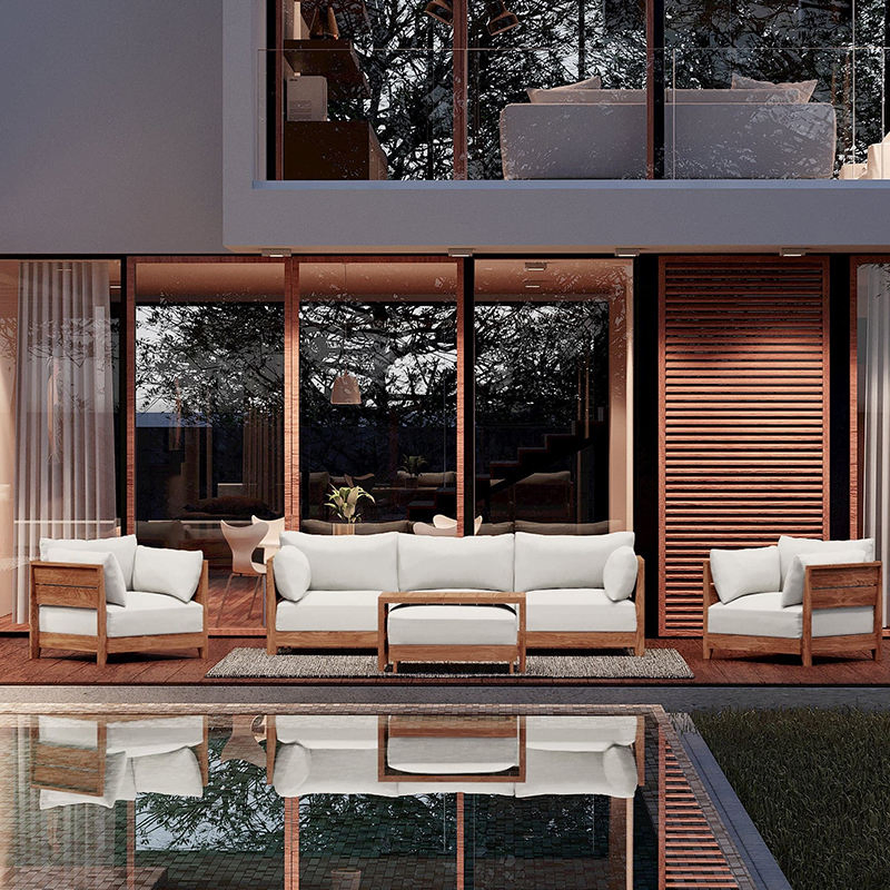 Contemporary Teak Wood Outdoor Sectional Sofa Set for Hotel Patio