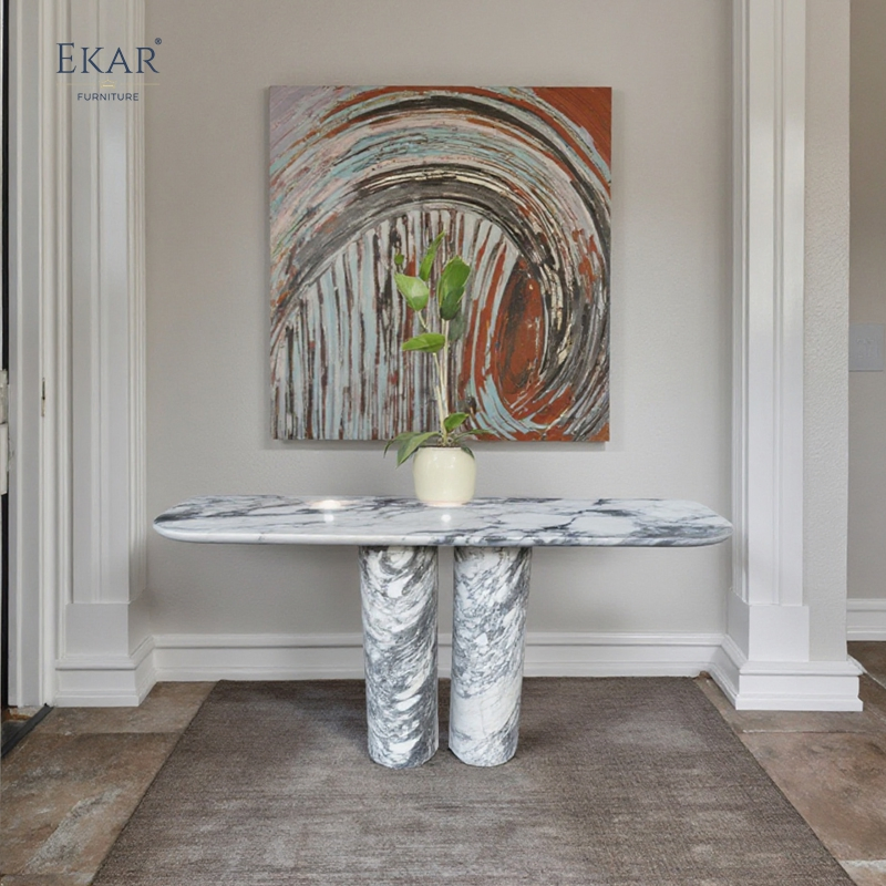 Modern Natural Stone Entryway Table, Solid Marble Foyer Console