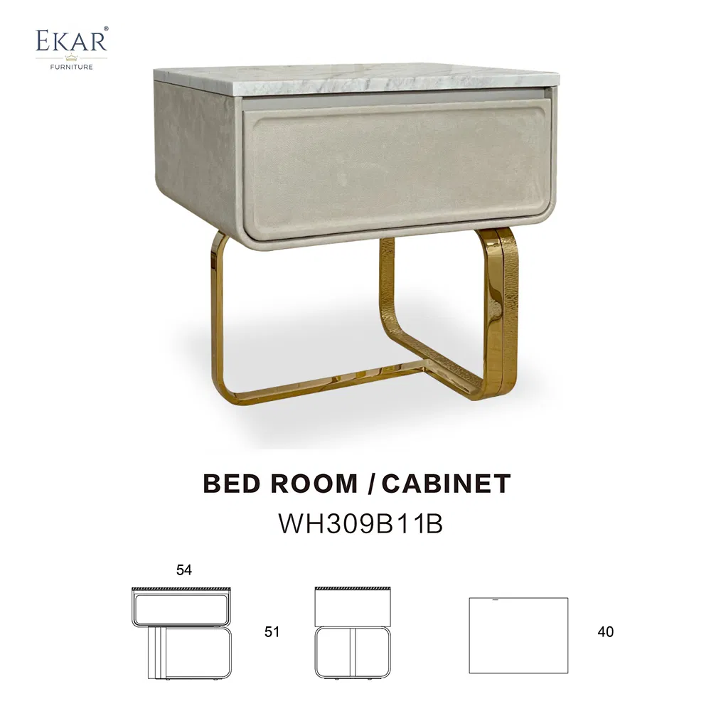 Modern Creative Design Nightstand with Drawer and Metal Foot - Bedroom Bedside Furniture