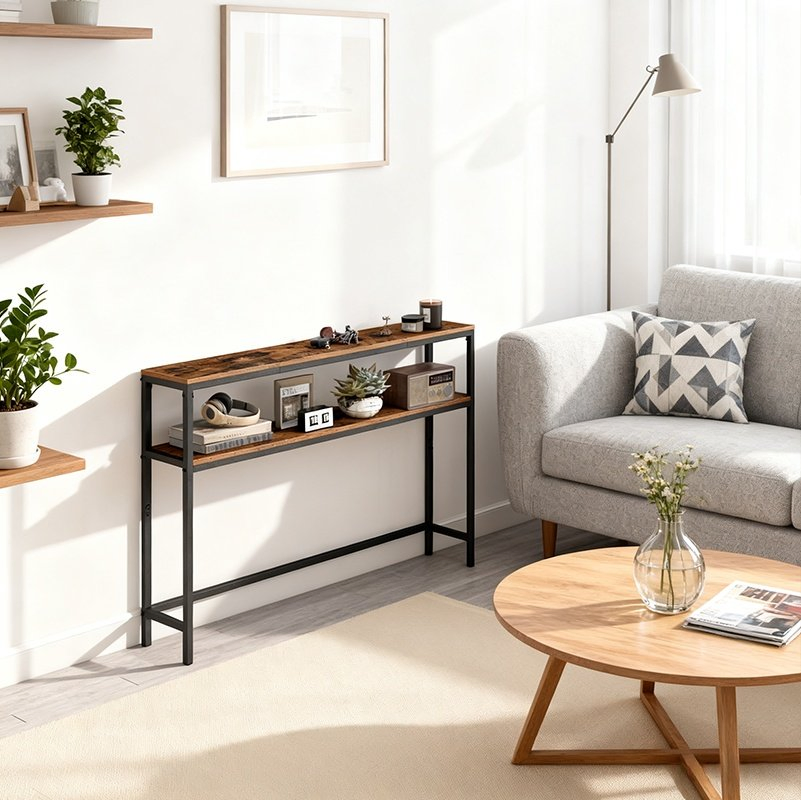 Narrow Sofa Side Table 2-Tier Entrance Table Narrow Console Table for Entryway Living Room Bedroom