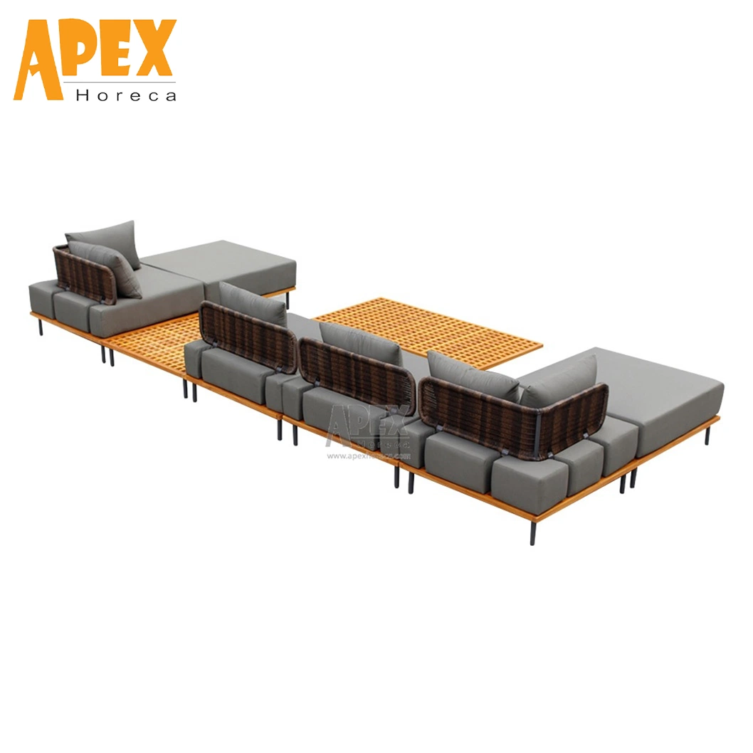 Outdoor Home Garden Luxury Furniture Aluminium Wooden Teak Sectional Lounger Waterproof Sofa with Coffee Table