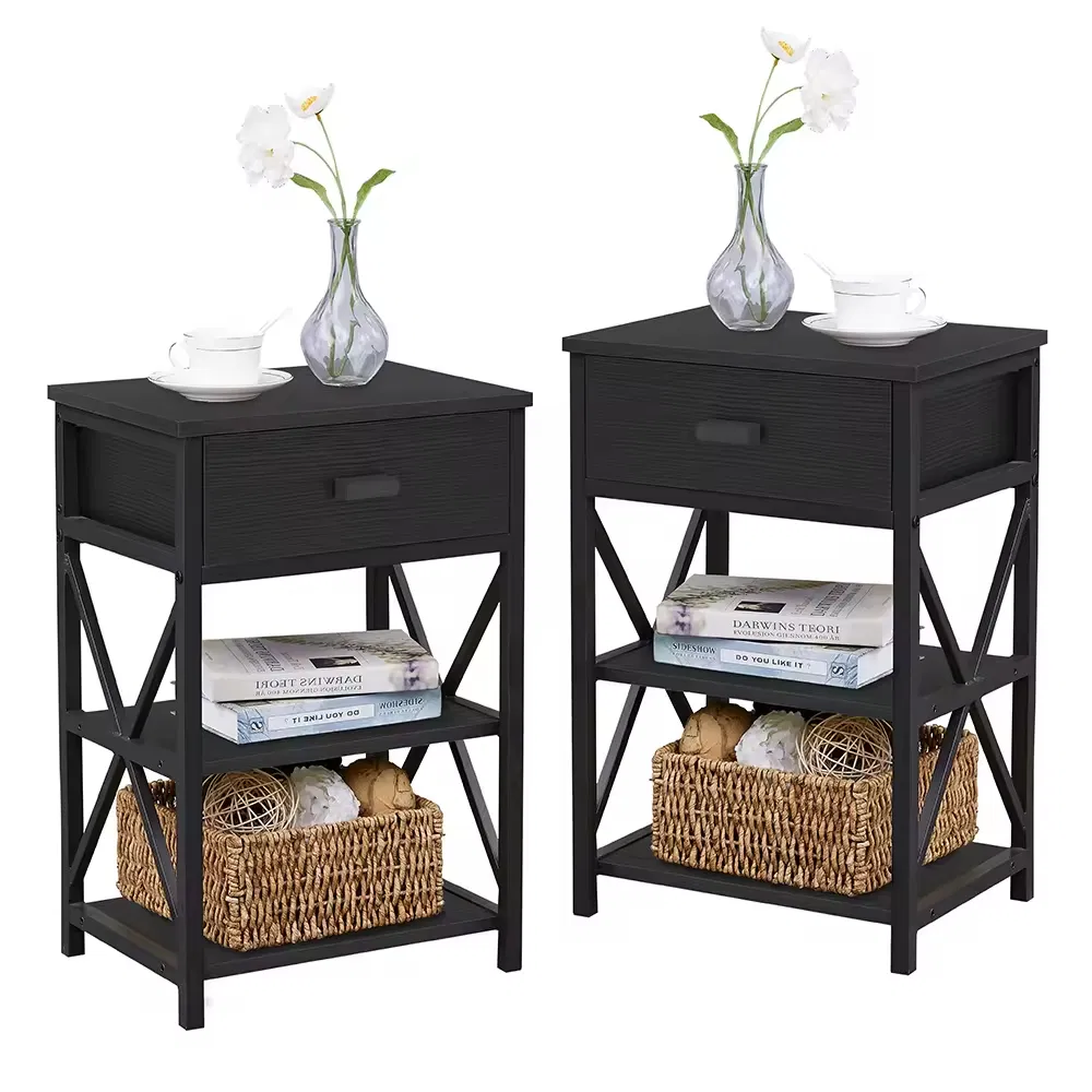 Modern Narrow Nightstand with Storage Shelf and Drawer - Bedroom Furniture